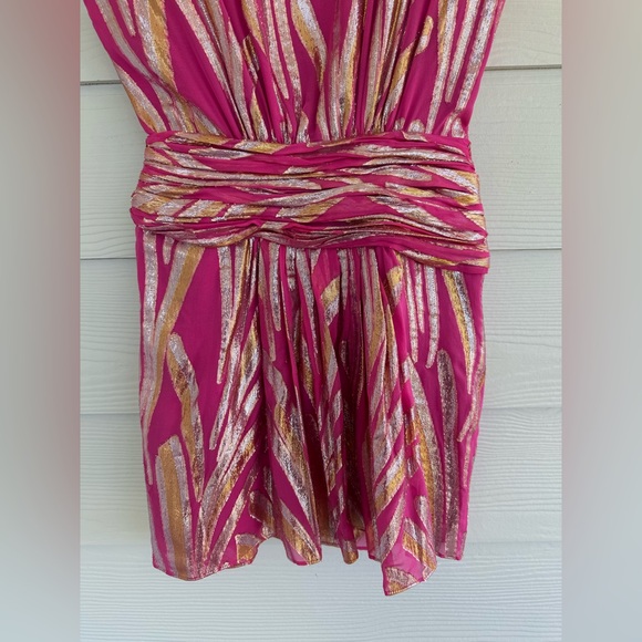 Ramy Brook Reina Dress Pink Gold Metallic V-Neck Sleeveless Mini Size 2 NWT - Picture 5 of 12